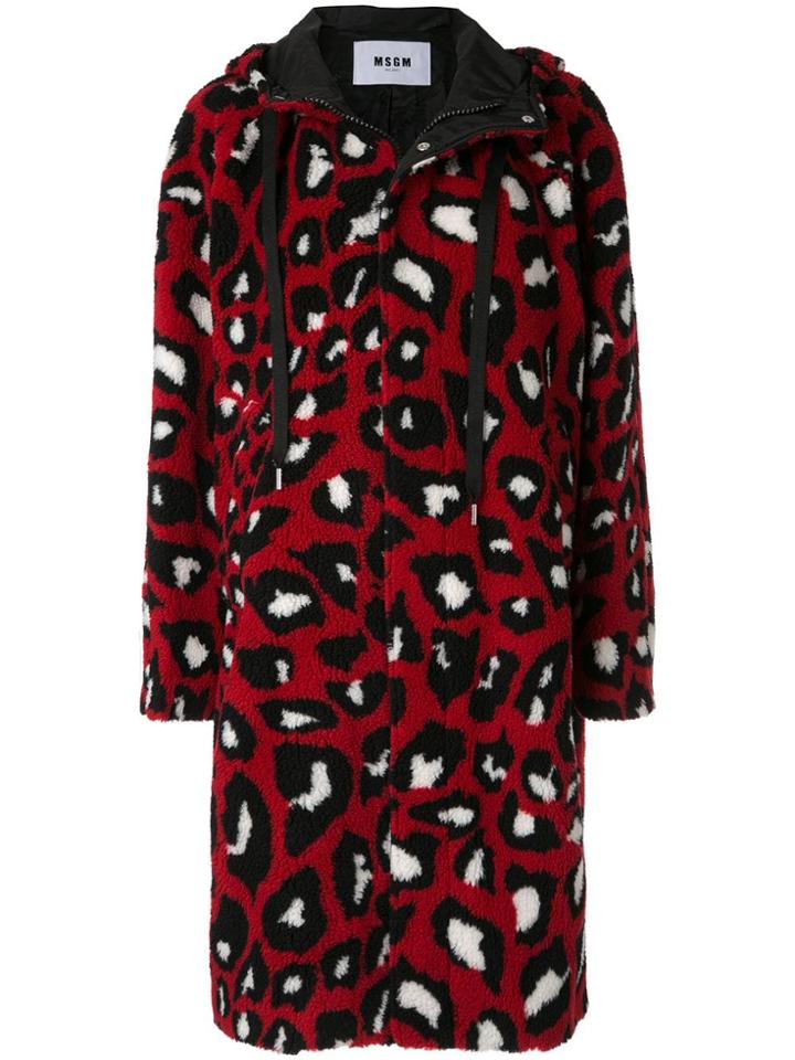Msgm Faux Fur Leopard Print Parka - Red