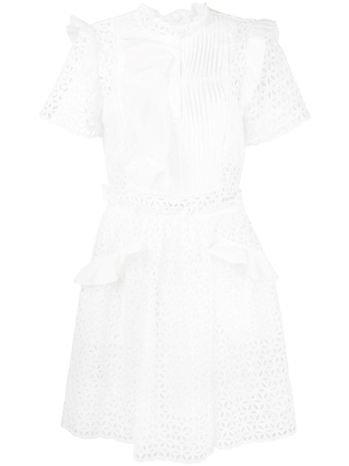 Self-portrait Short Laser-cut Dress - White