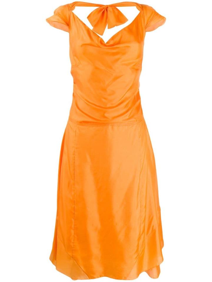 Céline Pre-owned Ruched A-line Dress - Orange