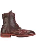 Guidi Distressed Lace-up Boots - Red
