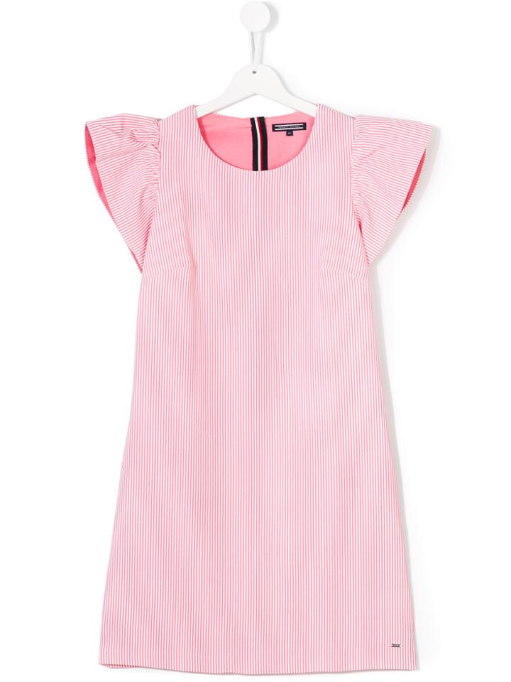 Tommy Hilfiger Junior Teen Striped Frill Sleeve Dress - Pink & Purple