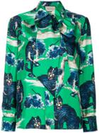 Gucci Angry Cat Print Blouse - Green
