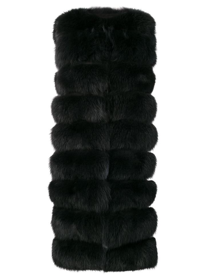 Liska Sleeveless Fox Fur Coat - Grey