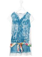 Junior Gaultier Denim Playsuit Print T-shirt Dress, Girl's, Size: 8 Yrs, Blue