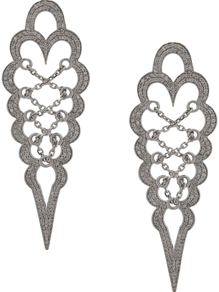 Colette 18kt White Gold Diamond Drop Stud Earrings - Silver