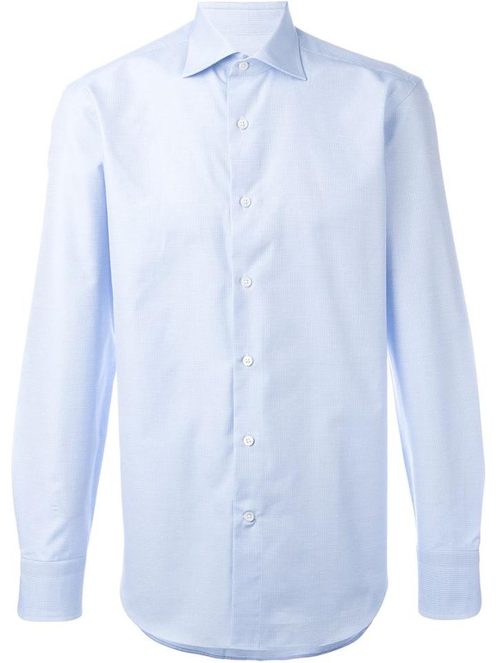 Canali Textured Button Down Shirt, Men's, Size: 44, Blue, Cotton