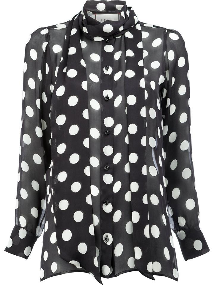 Gucci Sheer Scarf Blouse, Women's, Size: 38, Black, Silk