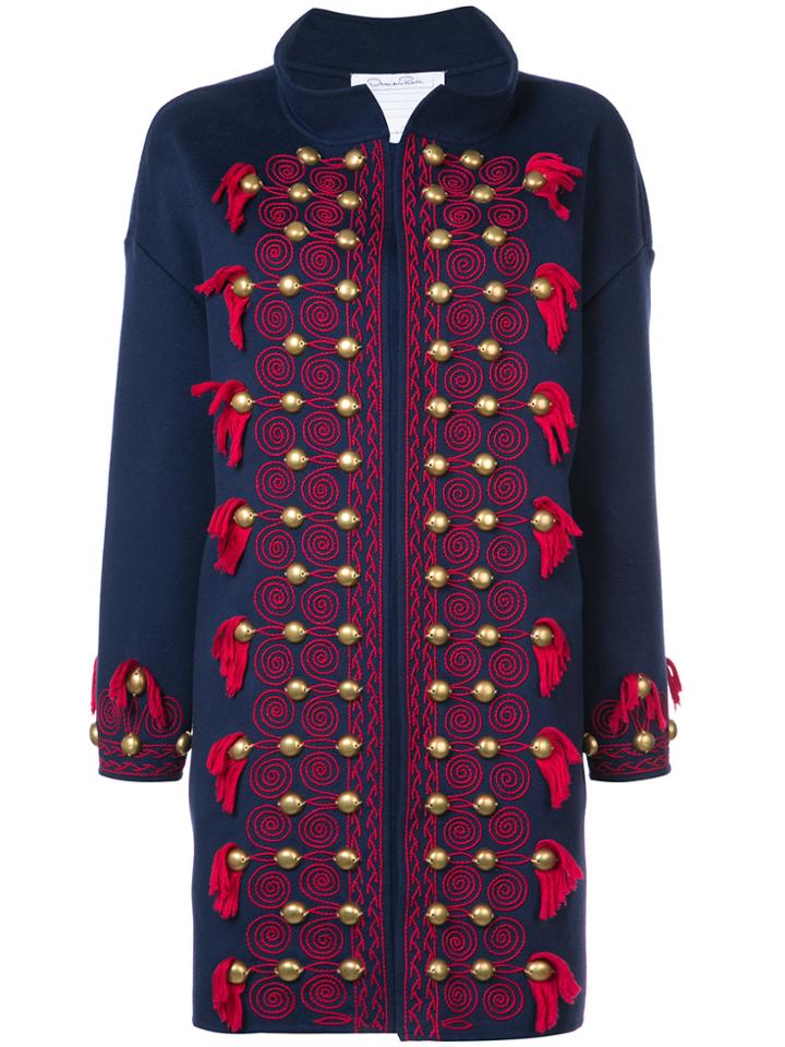 Oscar De La Renta Stud And Tassel Detail Coat - Blue