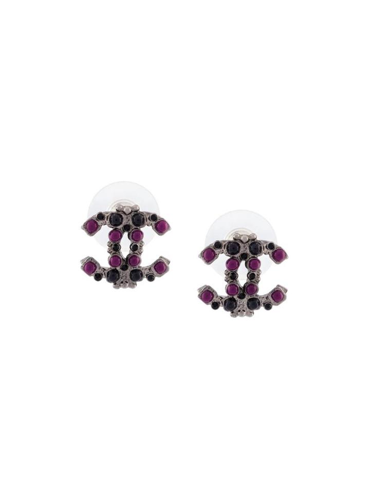 Chanel Vintage Cc Stud Earrings, Women's, Black