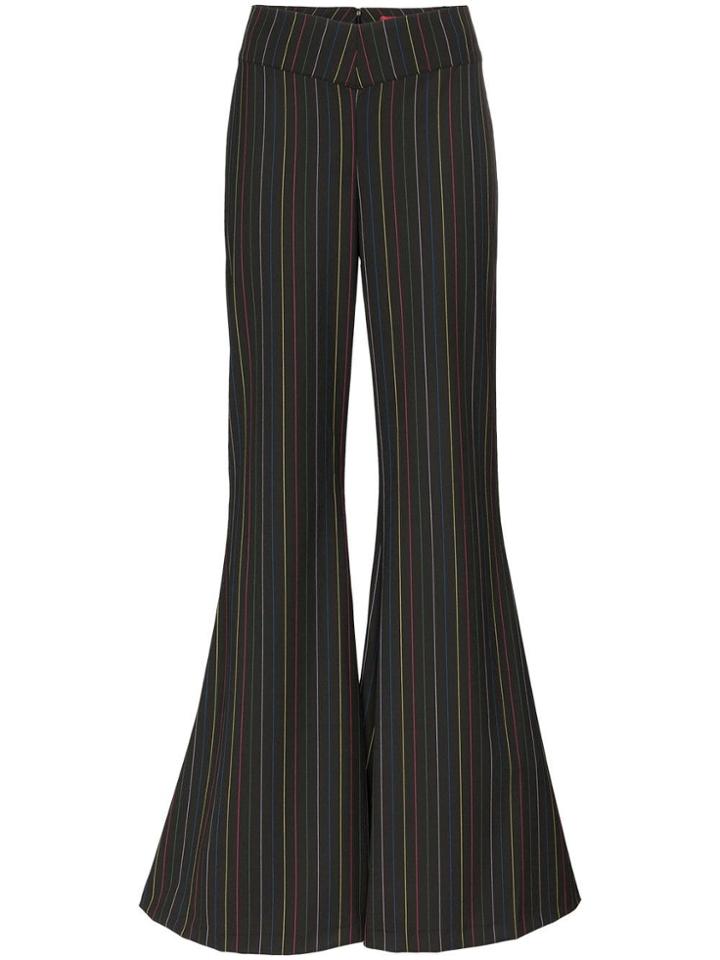 Staud Rainbow Striped Wide Flare Trousers - Black
