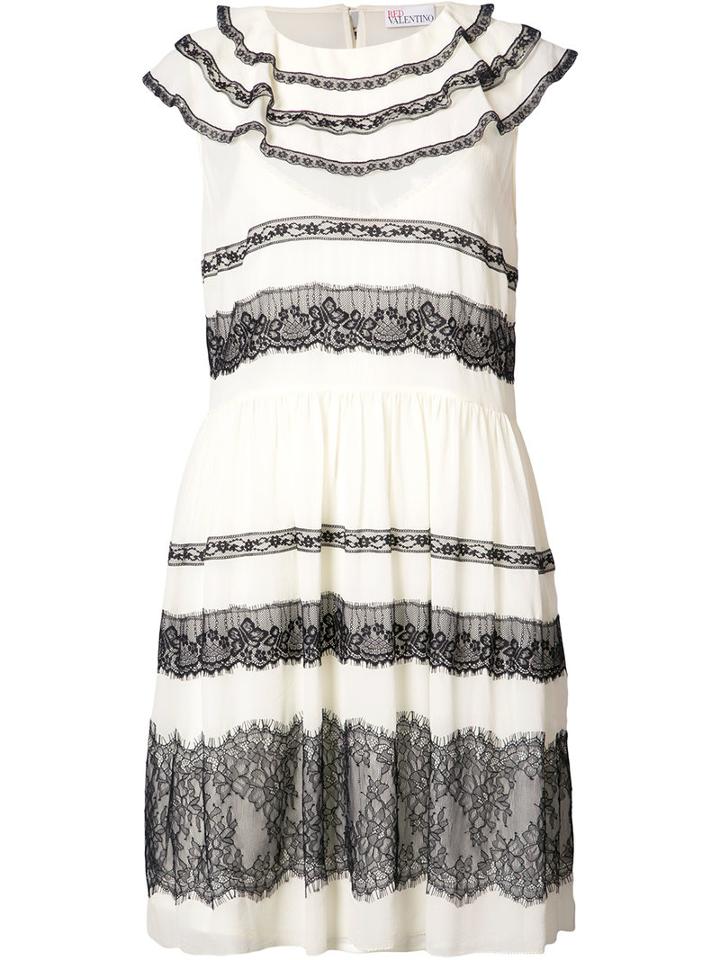 Red Valentino Ruffled Shoulder Dress, Size: 40, White, Acetate/silk