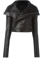 Rick Owens Cropped Biker Jacket, Women's, Size: 40, Black, Calf Leather/cupro/virgin Wool