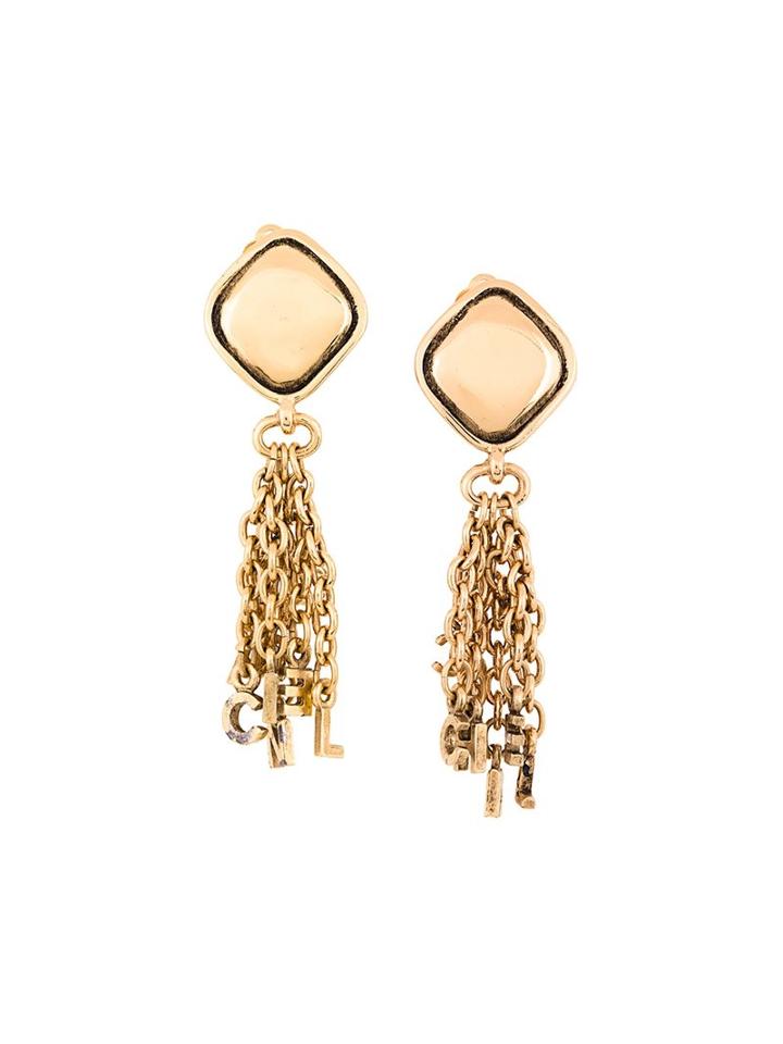 Chanel Vintage Logo Fringe Earrings