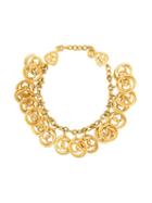 Chanel Vintage Logo Charm Chain Link Necklace, Women's, Metallic