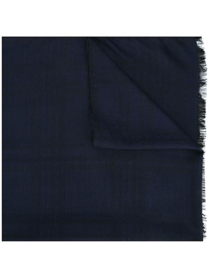 Fashion Clinic Checked Frayed Edge Scarf, Men's, Blue, Silk/wool