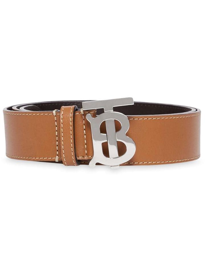 Burberry Monogram Motif Topstitched Leather Belt - Brown