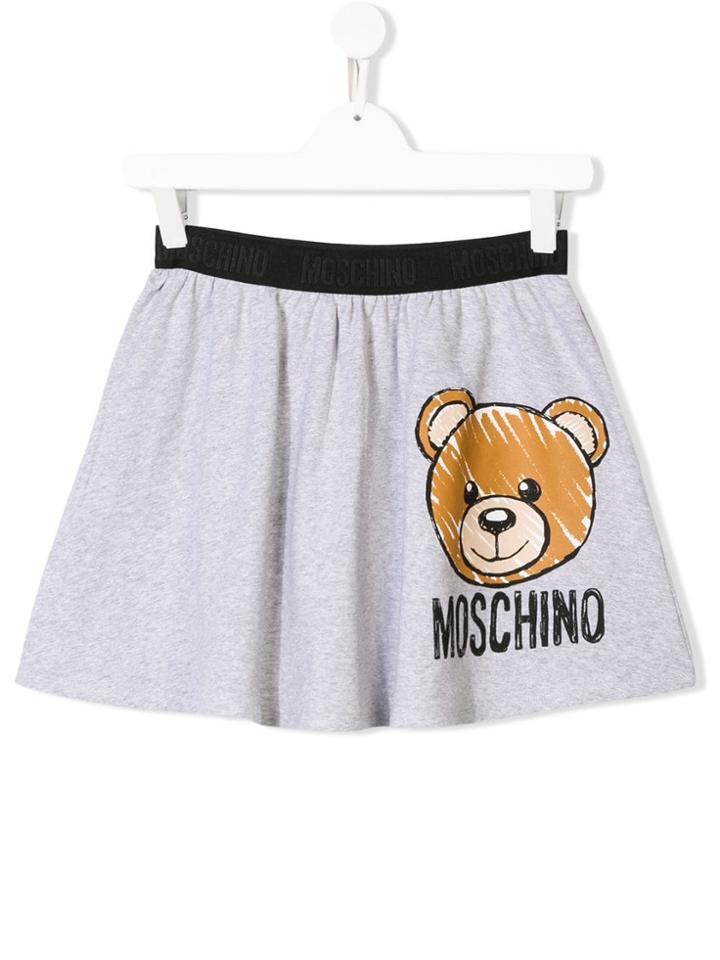Moschino Kids Teen Logo Bear Print Skirt - Grey