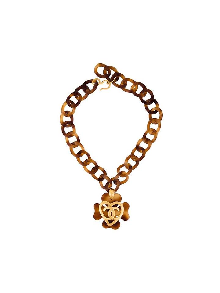 Chanel Vintage Clover Motif Pendant Necklace, Women's, Brown