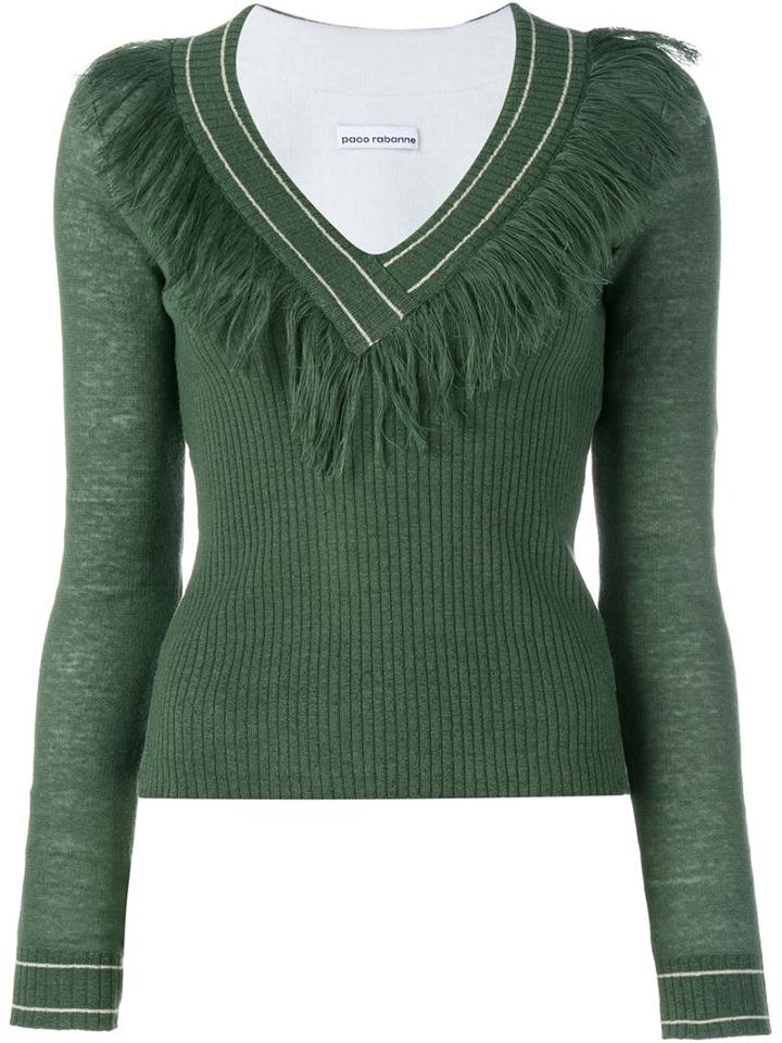 Paco Rabanne Fringed V-neck Knit Sweater