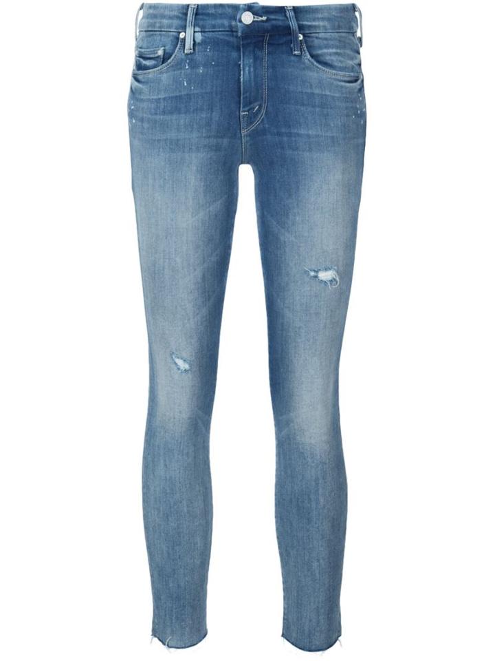 Mother 'looker' Frayed Ankle Jeans, Women's, Size: 25, Blue, Cotton/spandex/elastane