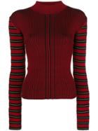 Mcq Alexander Mcqueen Striped Sleeve Ribbed Knit Top - Red