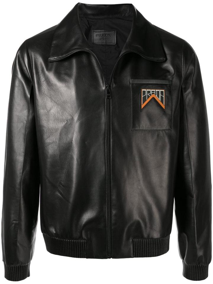 Prada Logo Patch Bomber Jacket - Black