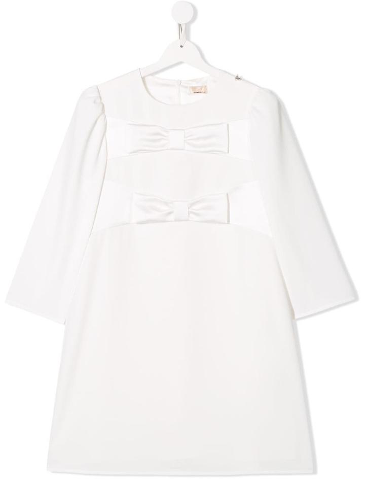 Elisabetta Franchi La Mia Bambina Teen Bow Flared Dress - White