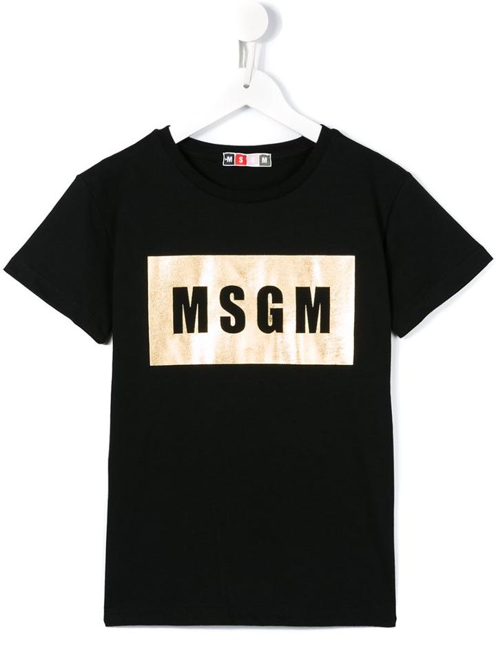 Msgm Kids Logo Print T-shirt, Boy's, Size: 12 Yrs, Black