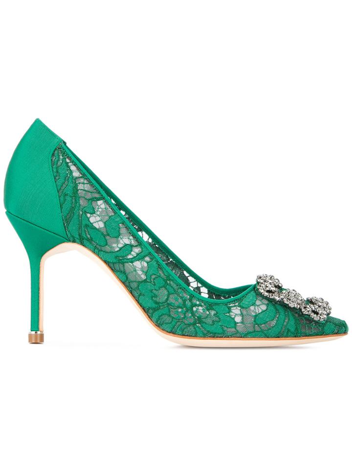 Manolo Blahnik Hangisi Lace Pumps - Green