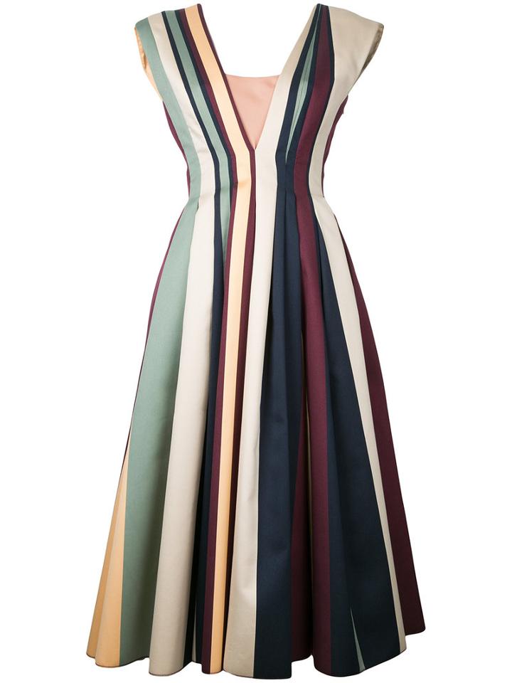 Paule Ka - Striped Pleated Dress - Women - Cotton/polyester/polyimide - 36, Cotton/polyester/polyimide
