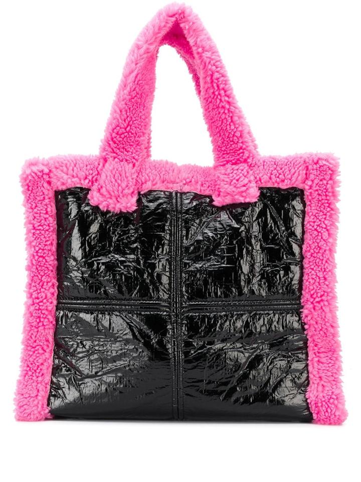 Stand Studio Lolita Shearling Trim Tote - Black