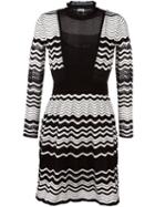 M Missoni Chevron Flared Dress, Women's, Size: 38, Black, Cotton/polyamide/polyester/wool
