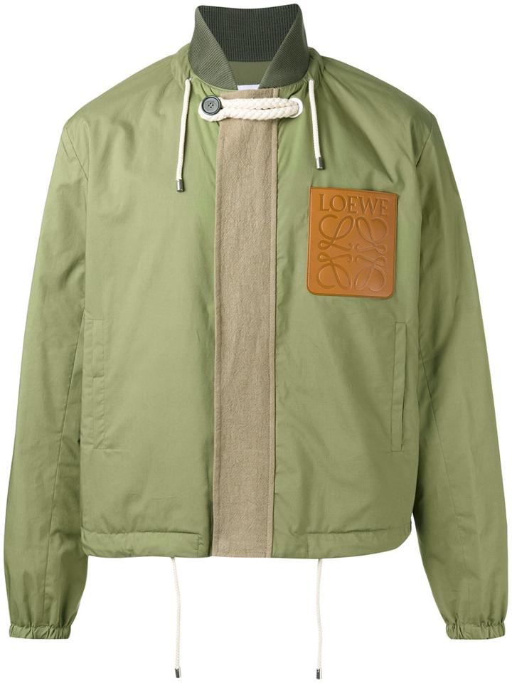 Loewe - Logo Patch Bomber - Men - Cotton/linen/flax/leather/polyester - 50, Green, Cotton/linen/flax/leather/polyester