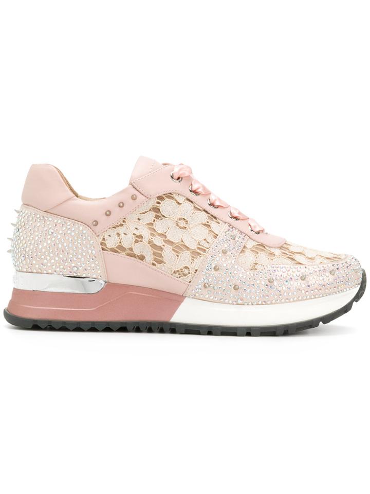 Gianni Renzi Embroidered Low-top Sneakers - Pink & Purple