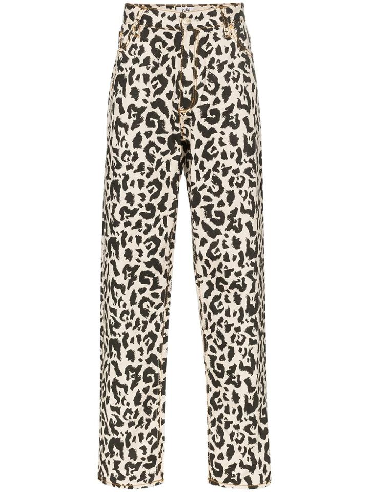 Eytys Benz Leopard Print Straight Leg Denim Trousers - Neutrals