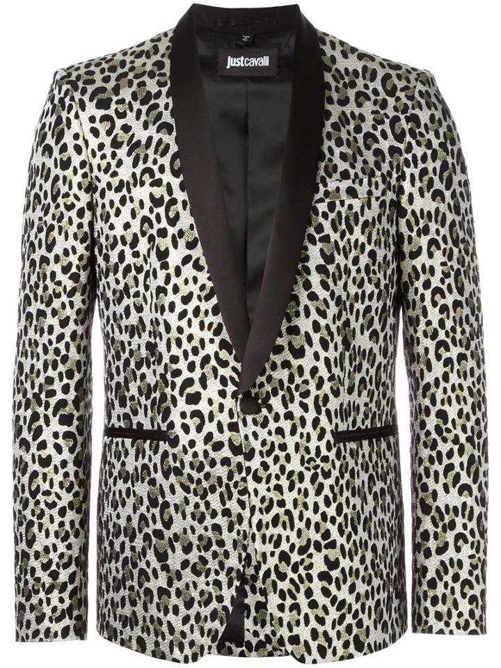 Just Cavalli Leopard Print Blazer, Men's, Size: 50, Nude/neutrals, Wool/polyamide/polyester/viscose