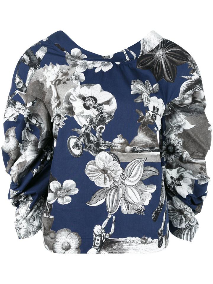 Msgm Floral Print Blouse, Women's, Size: 38, Blue, Cotton