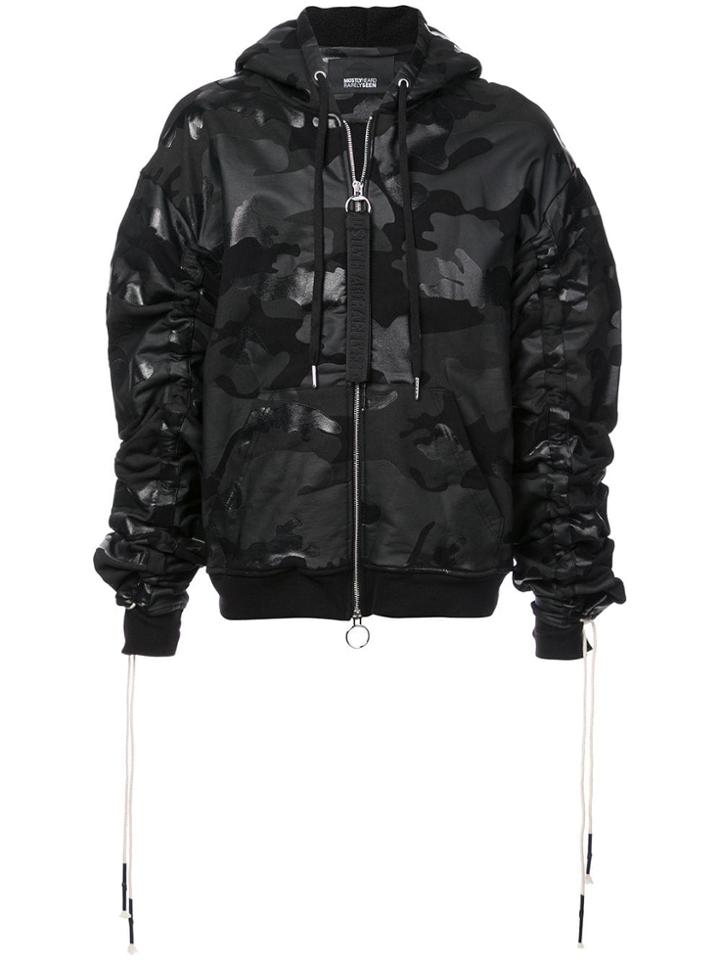 Mostly Heard Rarely Seen Boxy Camouflage Zip-up Hoodie - Black