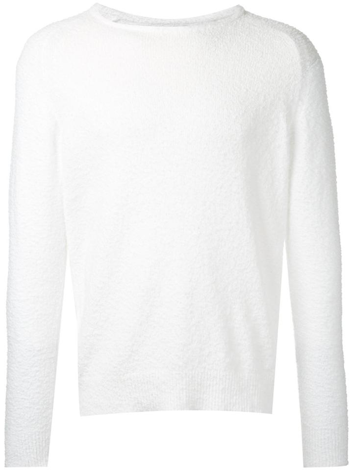Estnation Flocked Round Neck Jumper, Men's, Size: Small, White, Cotton
