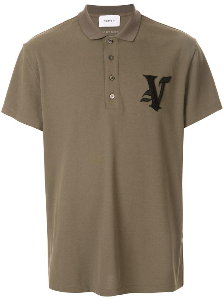Ports V Embroidered V Polo Jumper - Green
