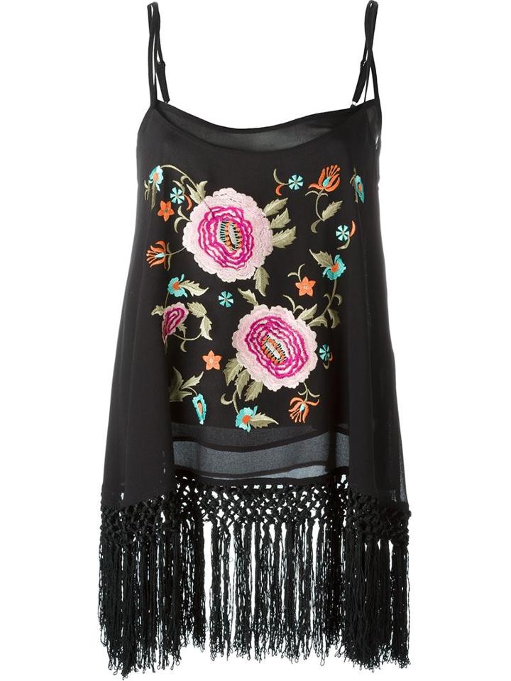 Twin-set Embroidered Fringed Cami Top