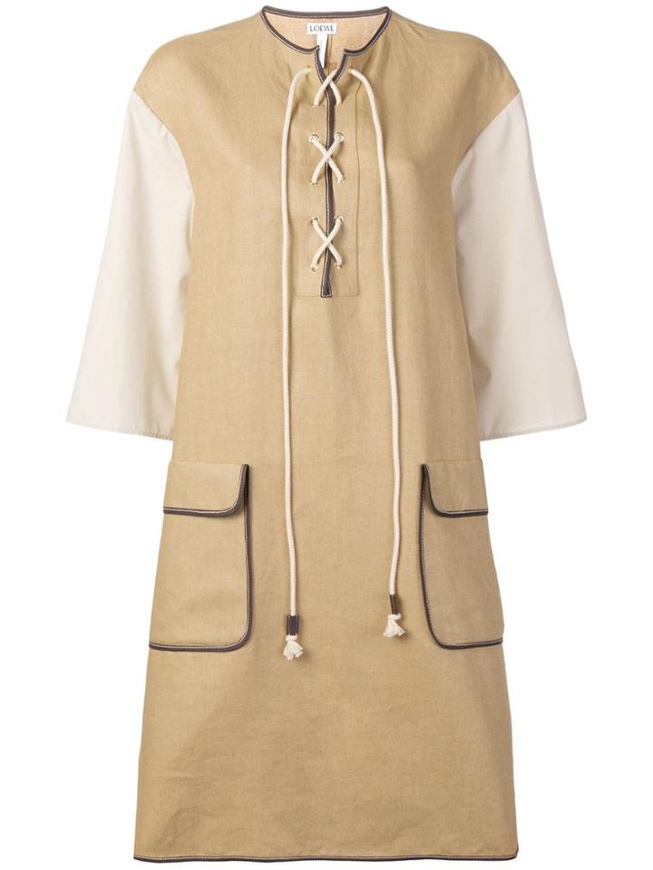 Loewe Lace Up Shift Dress - Neutrals