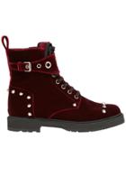 Fendi Studded Lace-up Boots - Red