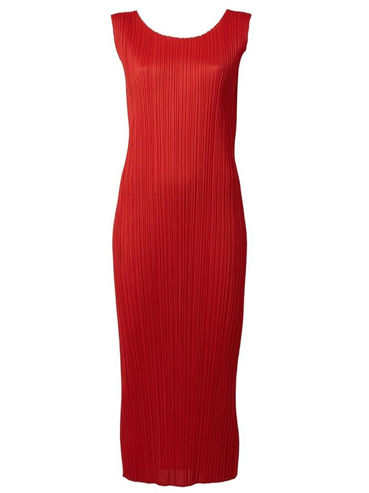 Issey Miyake Pleated Column Dress, Women's, Size: 4, Red, Polyester