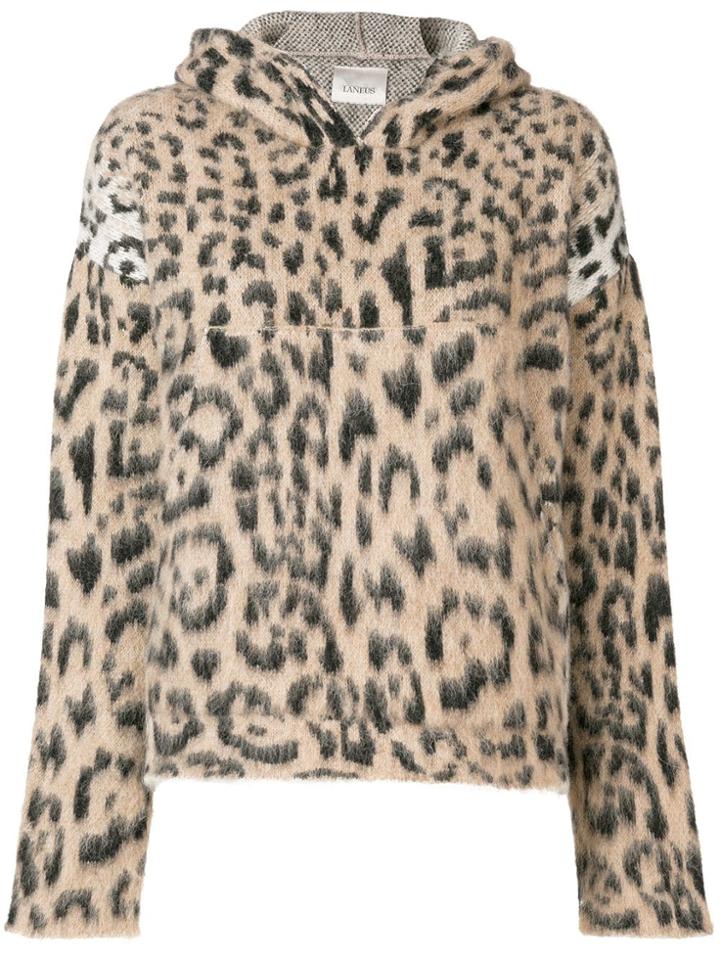 Laneus Leopard Print Hooded Sweater - Neutrals
