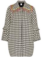 Area Crystal Collar Houndstooth Check Coat - White
