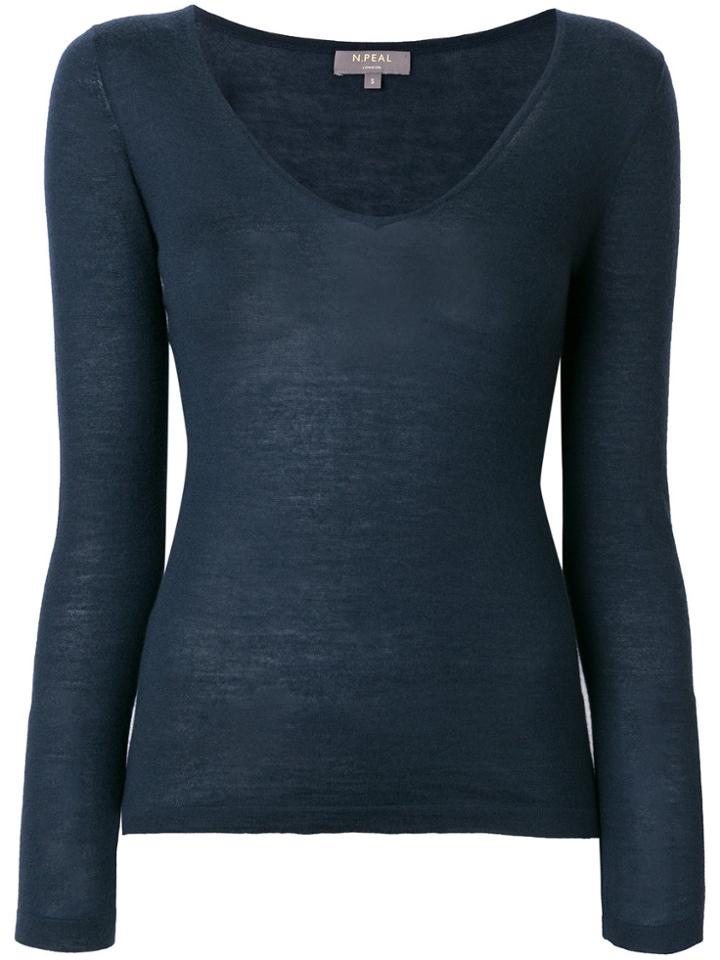 N.peal Superfine V-neck Jumper - Blue