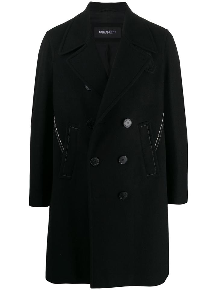 Neil Barrett Contrast Stitched Double-breasted Coat - Black