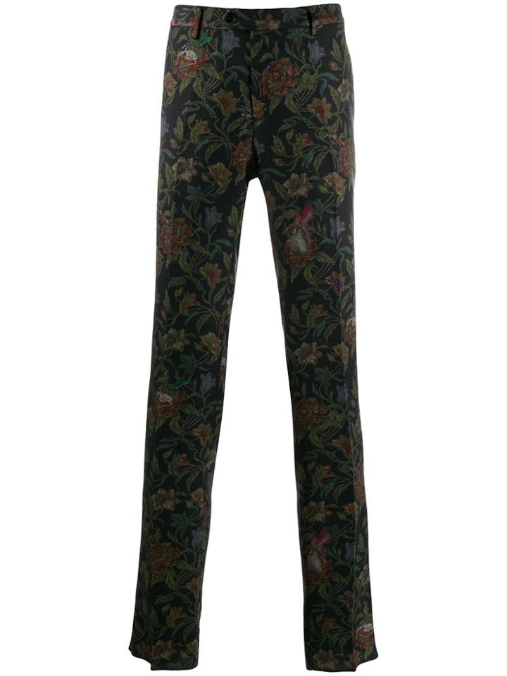 Etro Rose-print Trousers - Black