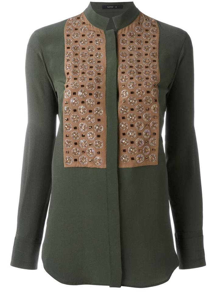 Etro Panelled Shirt, Women's, Size: 40, Green, Silk/glass/pvc/plastic